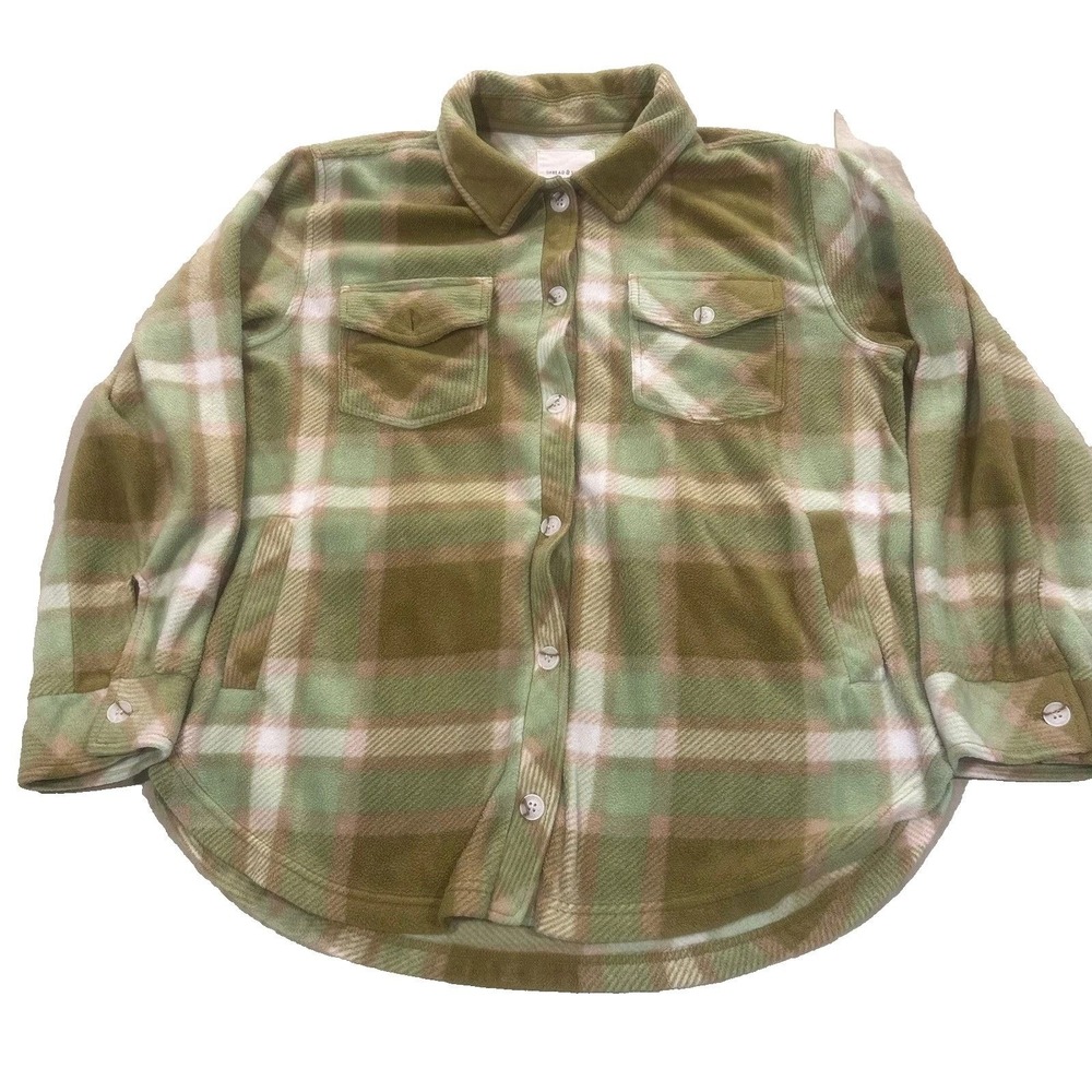 Thread & Supply Womens XL Green Plaid Fleece Shacket Shirt Jacket Outdoor Cozy
